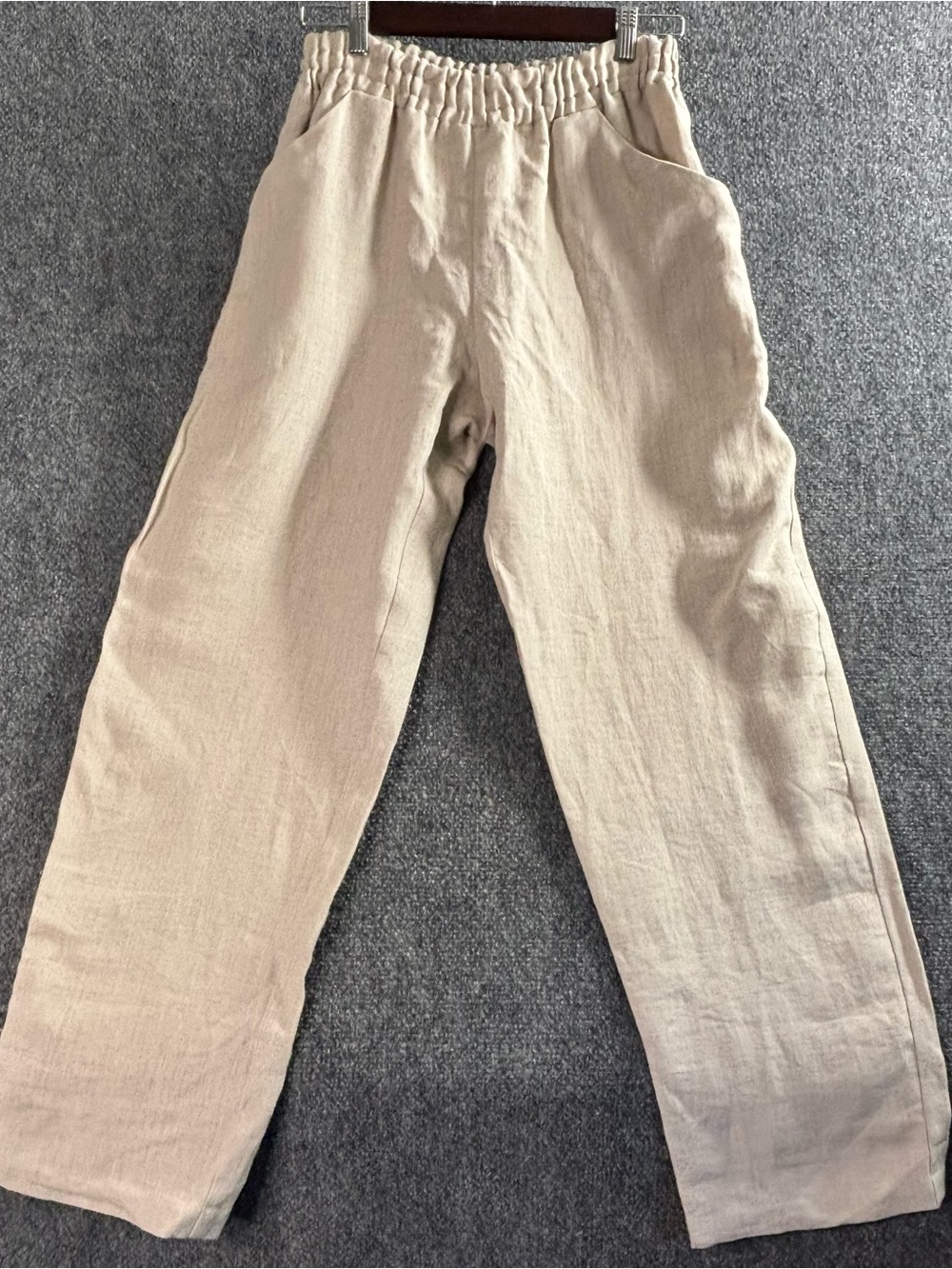 Womens Casual Elastic Waist Linen Pants - Beige